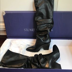 Stuart weitzman leather “scrunchie” boots